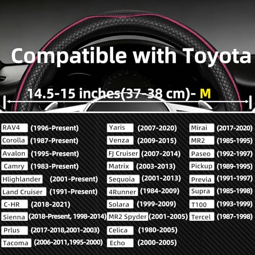 NBTEPEM Customized Auto Car Steering Wheel Cover for Toyota, Microfiber Leather Steering Wheel Covers with Anti-Slip Lining, Breathable, Safety, Soft, Sports Style (Black with Pink Line) - color: Black with Pink Line
