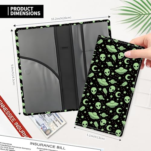 Leather Car Registration and Insurance Card Holder, Cute Car Accessories Vehicle Glove Box Car Organizer for Documents, Cards, License Cute Green Aliens - color: Cute Green Aliens