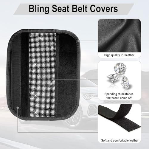 2 PCS Bling Car Seat Belt Shoulder Pads, Bling Seat Belt Covers with Bling Rhinestones, Car Accessories Seatbelt Strap Pad with Crystal Diamond for Car, Truck, SUV (White Diamond) - color: White