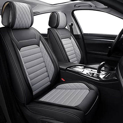 Aierxuan Leather Car Seat Covers Universal Fit Toyota Highlander 4Runner Nissan Altima Honda Chevy Impala Colorado Cruze Malibu Ford Cadillac Lexus Waterproof Cushions (Full Set,Black-Grey) - color: Full Set/Black-Grey