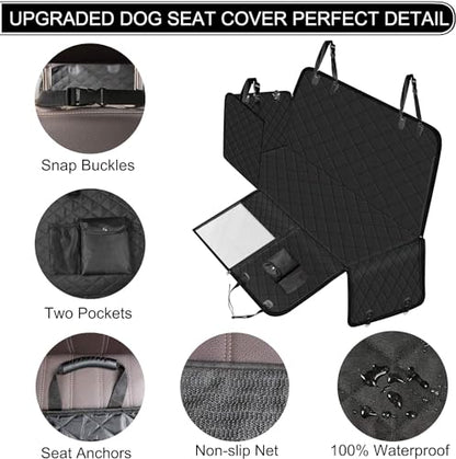 Dog Car Seat Cover, Waterproof Nonslip Pet Seat Cover for Back Seat with Storage Pockets Mesh Visual Window, Scratch Proof Pet Dog Seat Cover Hammock for Cars Trucks and SUVs, XL-Black