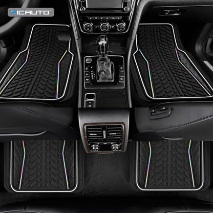 PIC AUTO Car Floor Mats, Black Aluminum-Molded with Full-Circle Iridescent Inlay Strip Car Mats, Universal-Fit Rubber Mats for Cars, Trucks & SUVs, All-Weather, Non-Slip, Easy-to-Clean Interior Mats - color: Black