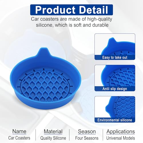 SINGARO Car Cup Holder Coaster, Silicone Cup Holder Insert, Universal Non-Slip Cup Holders, Car Accessories Interior for Women and Man 4 Pack Blue - color: Blue