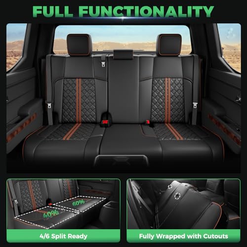Custom Seat Covers for Tacoma 4th Gen 2024 2025 2026 Double Cab SR5/TRD Sport/TRD Off-Road/SR Full Set with Console Covers, Waterproof Leather Back and Front Seat Protectors Black Brown