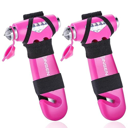 SINSEN Car Safety Hammer, Automotive Window Breaker and Seatbelt Cutter for Women, Roadside Emergency Kit, 3 in 1 Escape Tools, Road Trip Essential and Must Haves (2, Pink) - color: Pink, size: 2