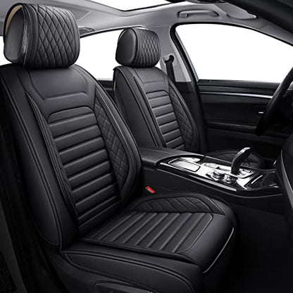 Aierxuan Front Car Seat Covers Universal Fit for Toyota Highlander Prius Camry Rav4 Yaris Sienna FJ Cruiser Outback Honda Jeep Ford Hyundai with Waterproof Leather(2PCS Front,Black A) - color: 2 Pcs Front/Black A
