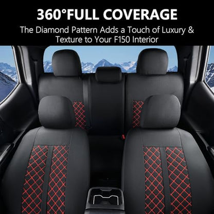 Truckiipa Tacoma Truck Seat Covers Full Set Leather Waterproof Seat Covers Fit for 2005-2015 Toyota Tacoma Double Crew Cab, Full Set, Black&Red - color: Full Set/Black&Red, size: Tacoma 2005-2015