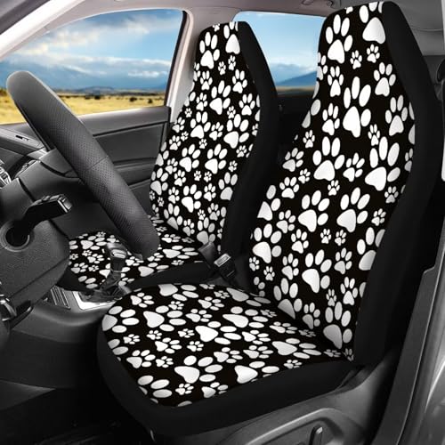 Dog Paw Print Car Seat Covers Full Set 4 Pieces White Dog Paw Car Accessories Auto Front Rear Seat Cover Split Bench Back Protector Automotive Cushion Pads Universal Fit for Cars Truck SUV - color: Dog Paw Print
