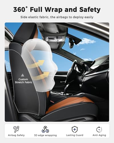 Huidasource Black Brown Front Seat Covers, Universal Fit for Most Cars SUV Trucks, Full Coverage Nappa Leather Seat Cover, Airbag, Velcro Adjustable, Seat Function Retain - color: FR: Black&Brown, size: Front