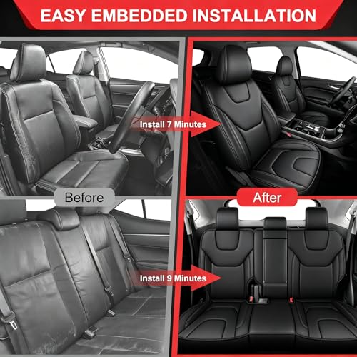 TTX LIGHTING Car Seat Covers Custom Fit for Ford Edge Seat Covers 2015 2016 2017 2018 2019 2020 2021 2022 2023 2024 Full Set Waterproof Faux Leather Cover Compatible with Airbag(5 Seat,Black) - size: 14.Edge 2015-2024 5 Seat Full Set