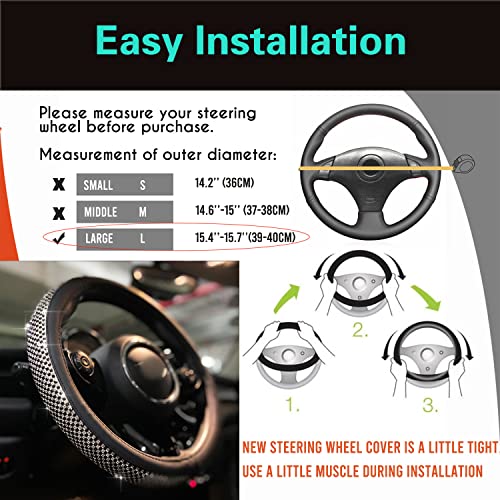 Large Size Bling Comfy Steering Wheel Cover with Jumbo Crystal Rhinestones, Anti-Slip Diamond Leather, 15.5-15.75 Inch (Black) - color: 5.Black, size: Large Size[15 1/2''-15 3/4'']