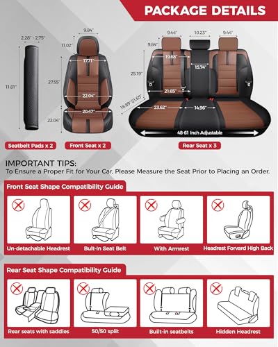 FREESOO Universal Full Seat Covers, Waterproof Faux Leather Automotive Seat Covers with Carbon Fiber Texture Seat Belt Pads, Anti-Slip Airbag Compatible Car Seat Covers for Cars SUVs Trucks - color: Black Brown, size: Full Set - 5 Seats