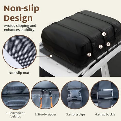 iBirdie Roof Rack Cargo Carrier 22.6 Cubic Feet, Soft-Shell Rooftop Cargo Box, Waterproof Heavy Duty 1200D for Car with/Without Roof Rack, Includes Anti-Slip Mat, Door Hooks, 46x34x25 inches - size: 46"x34"x25" 22.6 Cubic feet