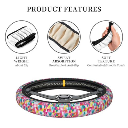 Thickened Elastic Steering Wheel Cover, Geometric Triangle Pattern Ultra, Soft, Breathable, Fit for Cars, SUVs, Trucks, Stylish Comfortable Grip - color: Geometric Triangle Pattern
