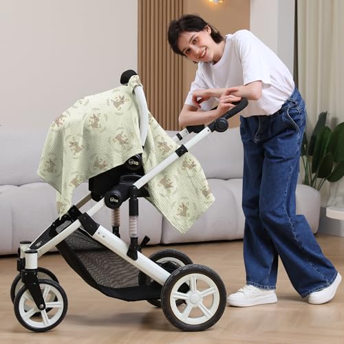 100% Muslin Cotton Car Seat Cover Baby, Carseat Canopy Cover, Universal Fit Stroller Covers for Boys and Girls (Cute Rabbit) - color: cute rabbit