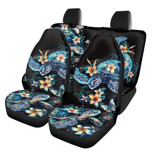 Sea Turtle Car Seat Covers Full Set of 4 Pcs Blue Turtle Car Interior Accessories Cute Pad Breathable Split Bench Seat Pads Fit Cars Truck Van SUV Driver Seat Blanket - color: Blue Sea Turtle