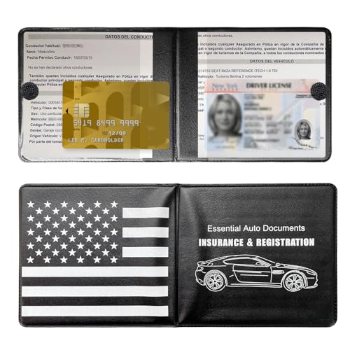 2PCS Car Registration and Insurance Holder, Waterproof Auto Card Document Glove Box Organizer with Closure, Vehicle Paperwork Organizer Document Holder for Most Cars (Rear Flag, Black) - color: Rear Flag, Black