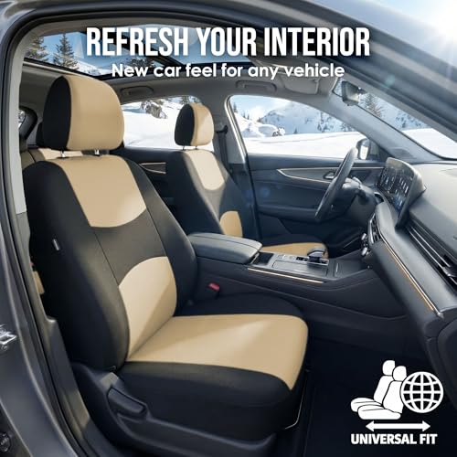 FH Group Flat Cloth Full Set Car Seat Covers Three Row 7 Seater - Universal Fit for Cars, Trucks & SUVs Beige - color: Beige