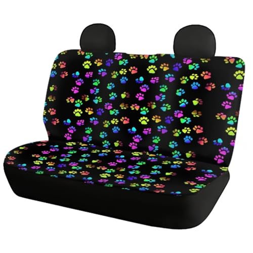 Howilath Cute Colourful Dog Paw Print 4 Packs Auto Seats Protector Elastic Anti-Slip Car Front & Rear Car Seat Covers Interior Accessories All Weather Universal - color: Cute Colourful Dog Paw Print