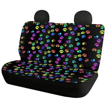 Howilath Cute Colourful Dog Paw Print 4 Packs Auto Seats Protector Elastic Anti-Slip Car Front & Rear Car Seat Covers Interior Accessories All Weather Universal - color: Cute Colourful Dog Paw Print