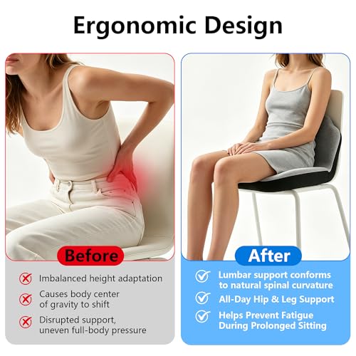 Memory Foam Truck Seat Cushion & Lumbar Support Set – Ergonomic U-Shape Tailbone Relief + L-Shape Back Cushion for Long-Haul Semi/Pickup Drivers Breathathable Cover Non-Slip Bottom Light Gray - size: Light Gray+Dark gray