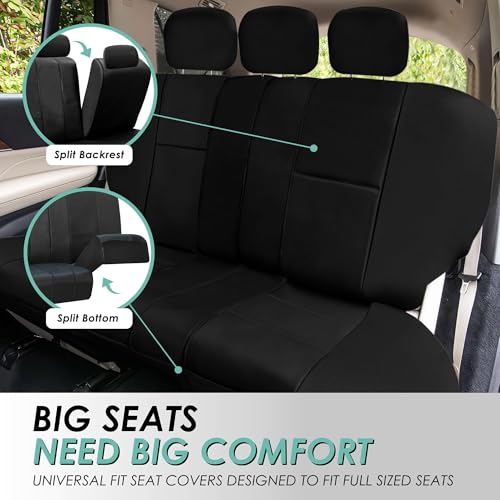 FH GRO Car Seat Covers PU Leather 3 Row 8 Seater Car Seat Covers, Airbag Compatible and Split Bench - Fit Most Car, Truck, SUV, & Van Solid Black - color: Black, style: 8 Seater