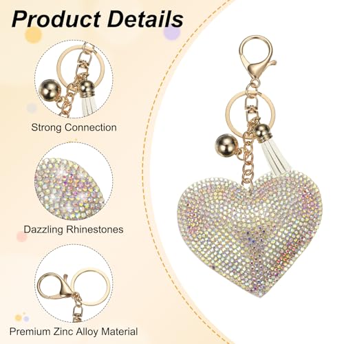 PATIKIL Rhinestone Keychains for Women, Cute Bling Heart Shape Purse Charm for Bag Handbags Car Keys - color: Gold-white Ab