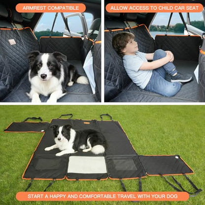 Dog Car Seat Cover for Back Seat, 1seat to 3seats can be Switched at Will. Back Seat Extender with Hard Bottom. 600D Heavy Duty Scratch,Nonslip,Waterproof Dog Hammock for Cars,Trucks and SUVs. - color: Black and Orange
