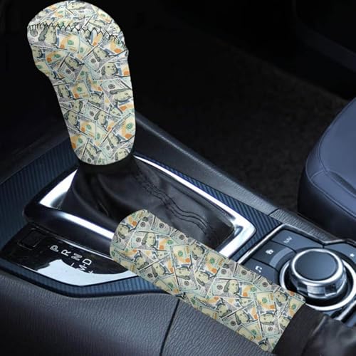 AFPANQZ Dollar Print Hand Brake Cover Sweat Absorbing with Breathable Car Gear Shift Sleeve Machine Washable 2 Pieces Set Vehicles Shift Knob Protection Cover - color: Dollar