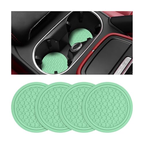 4PCS Car Cup Coasters, Non-Slip Automotive Insert Cup Holder Pad, Waterproof Dustproof Vehicle Interior Decorative Embedded Drink Mat Accessories, Universal for RV, SUV, Truck (Light Green) - color: Light Green