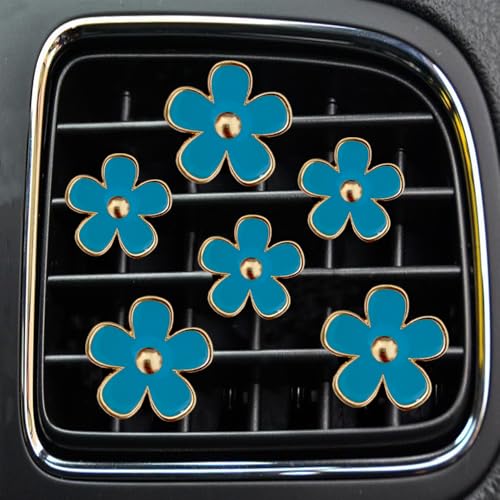 Air Vent Clips - 6 Pcs Daisy Flower Car Decoration for Air Vent & Conditioning - Handmade Car Interior Accessories Decor - Cute Charm & Gifts for Women - color: Sky Blue,Sky Blue,Sky Blue