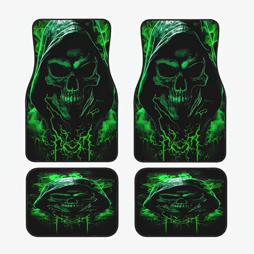 Universal Fit Car Floor Mats Set of 4Pcs, Green Horror Skull All-Weather Front Rear Car Carpet Mats, Non-Slip Car Floor Mat Car Accessories for Automotive Trucks SUV Sedans Vans - color: Green Horror Skull