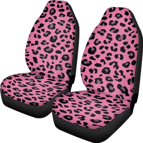 Pink-Black Leopard Print Car Seat Covers Set of 2 Auto Accessories Protectors Car Decor Universal Fit for Car Truck SUV - color: Pink-black Leopard