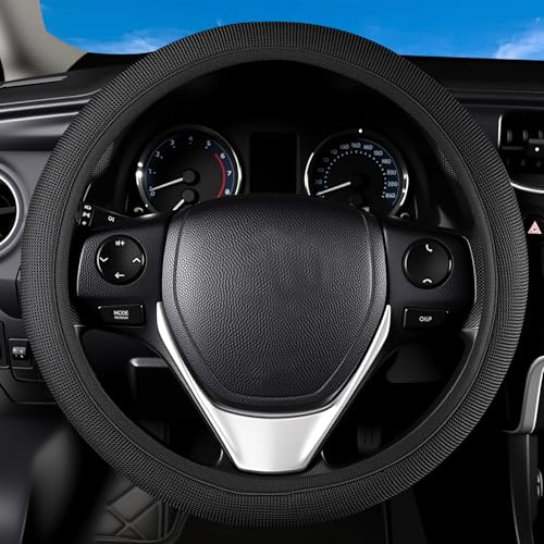 Black Mesh Steering Wheel Cover, Universal 15 inch, Elastic Stretch Microfiber Breathable Ice Silk Cover, Anti-Slip, Odorless, Sweat Absorption, Warm in Winter and Cool in Summer - color: Mesh Black