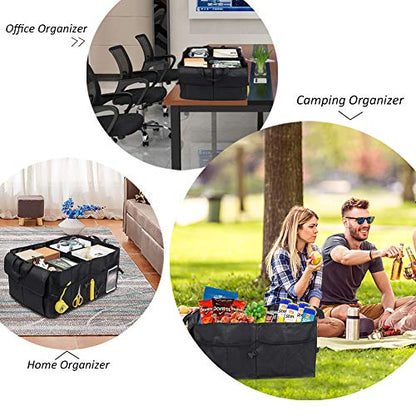 Car Trunk Backseat Organizer for SUV, 8 Pocket Waterproof, Dust-proof, Sturdy Foldable Cargo Net Storage for More Trunk Space with Adjustable Straps, Black