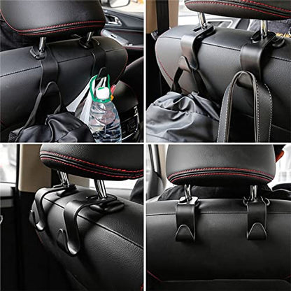 Car Back Seat Headrest Hooks, 4PCS Vehicle Backseat Storage Organizer Hanger, Multifunctional Auto Headrest Hidden Hook Universal for Handbag Purse Backpacks Bags and Groceries (Pink)