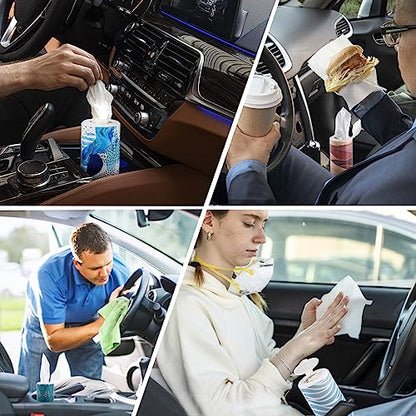 Car Tissues Cylinder 4 Packs Round Tissue Box Holder Fit for Car Cup Holder, Home Small Tissue Dispenser with Facial Tissues for Car Bathroom Office Travel - color: Ct-23001