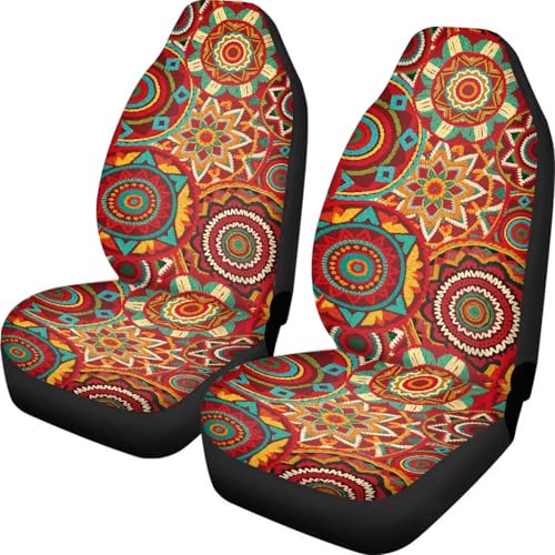 Dreaweet Boho Seat Covers for Cars Vintage Mandala Floral Pattern Car Front Seat Cover Washable Universal 2 Piece Bucket Seat Covers for Carseat Protection - color: Vintage Mandala