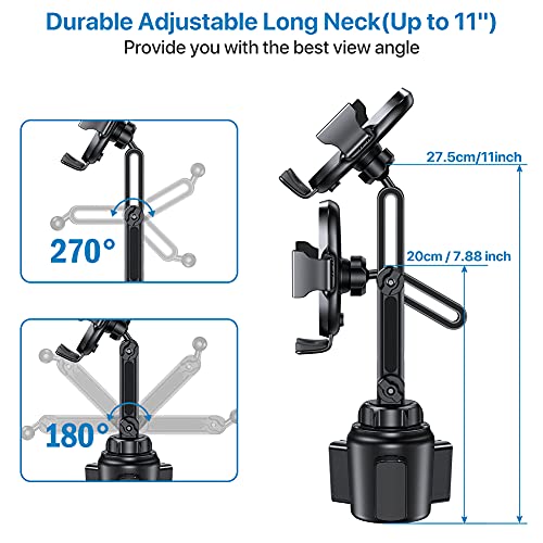 Miracase [Upgraded Version Cup Phone Holder for Car, Universal Adjustable Long Neck Car Phone Mount Cradle Friendly Compatible with iPhone Samsung Google and All 4.0-7.0 inches Smartphones - color: Black