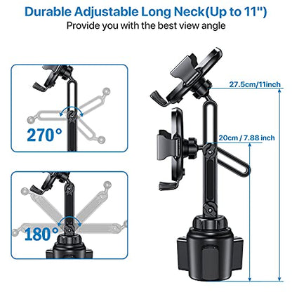 Miracase [Upgraded Version Cup Phone Holder for Car, Universal Adjustable Long Neck Car Phone Mount Cradle Friendly Compatible with iPhone Samsung Google and All 4.0-7.0 inches Smartphones - color: Black