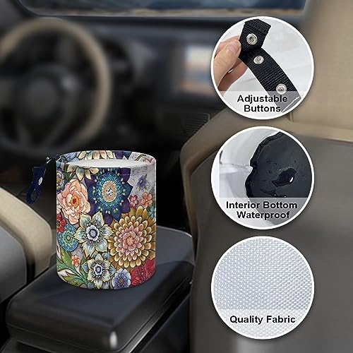 Boho Flowers Car Trash Can Waterproof Auto Vehicle Garbage Organizer Bag Hanging Car Waste Basket Holder for Front Seat Back, Seat, Floor, Headrest - color: Boho Flowers