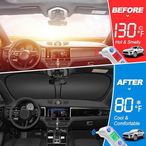 Windshield Sun Shade for 2017-2025 Cadillac XT5 Accessories, Foldable Window Sunshade Sun Visor Protector, Front Windshield Sunshade Sun Shield Blocks UV Rays Heat - size: Silver & Black-Fit 2017-2025 Cadillac XT5