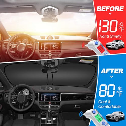 Windshield Sun Shade for 2017-2025 Cadillac XT5 Accessories, Foldable Window Sunshade Sun Visor Protector, Front Windshield Sunshade Sun Shield Blocks UV Rays Heat - size: Silver & Black-Fit 2017-2025 Cadillac XT5