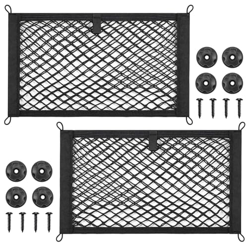 2PCS 25x45cm/9.8x17.7in Cargo Storage Net with Mounting Screws, Elastic Storage Mesh Pocket Netting, Built-in Hooks Automotive Cargo Netting Storage Pouch for Trunk, RV, Boats, Campers - color: Mounting Screws, size: 9.8 x 17.7 inches