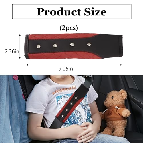 Hovom 2PCS Bling Car Seat Belt Cover Pad, Leather Seatbelt Covers for Cars, Soft Safety Seatbelt Shoulder Strap Covers, Rhinestone Auto Seat Belt Protector Cushion for Women Girls (Wine Red) - color: Wine Red