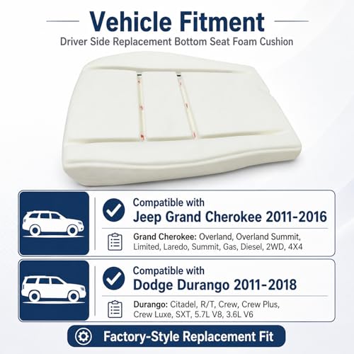SecosAutoparts Driver Side Bottom Seat Foam Cushion Replacement Compatible with Jeep Grand Cherokee 2011 2012 2013 2014 2015 2016 Compatible with Dodge Durango 2011 2012 2013 2014 2015 2016 2017 2018