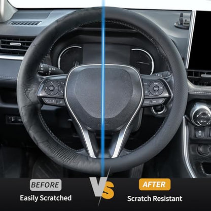 Uxcer Nappa Leather Steering Wheel Cover, Universal 14.5–15 Inch Non-Slip Breathable Steering Wheel Cover for Cars, Black - color: Black