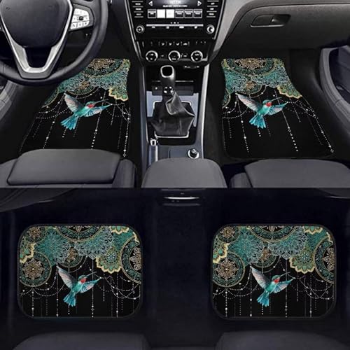 Car Floor Mats Carpet for Most Vehicle, All Weather Floor Protector Car Accessories for Women Men, Bohemia Flower Hummingbird Front Rear Floor Covers 4 Pcs - color: Bohemia Flower Hummingbird