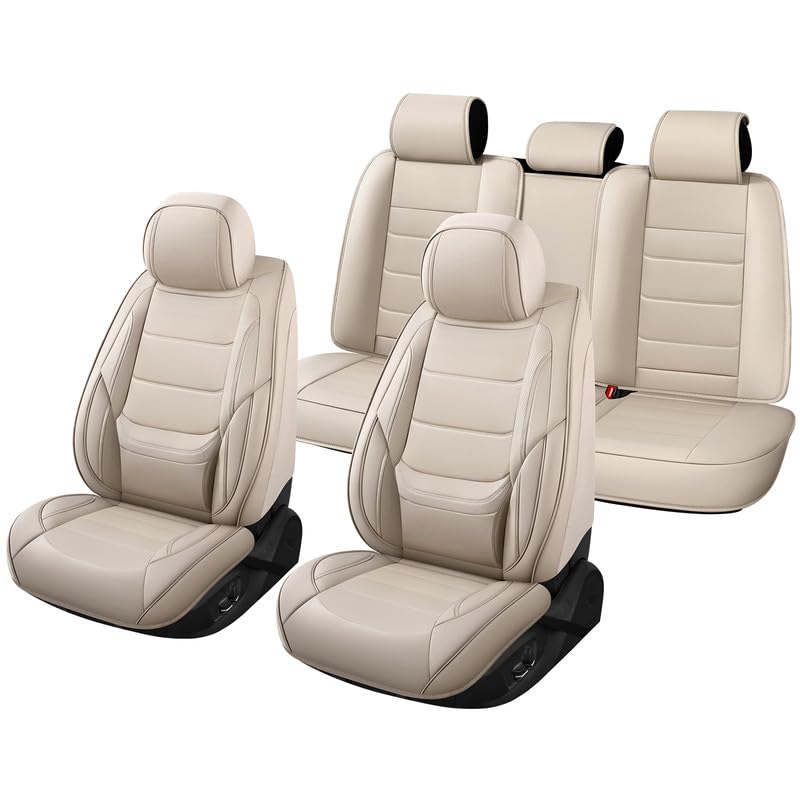 Car Seat Covers Full Set Fit for Buick Envision 2016-2026, Premium Faux Leather Waterproof Car Seat Protectors with Lumbar Support, Breathable Anti-Slip Easy to Install(Beige,Full Set) - color: Style1-Beige, size: Fit for Envision full set