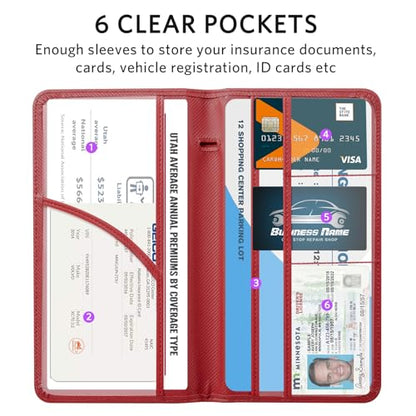 CoBak Car Registration and Insurance Holder - Vehicle Glove Box Car Organizer,Auto Truck Comparment Accessories Case with Magnetic Closure for Driver License,Cards, Carbon Red - color: L-Carbon Red
